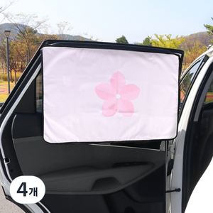 지엠지모터스 차량용 자석 양면 암막 햇빛가리개 커튼 벚꽃비, 혼합색상, 4개