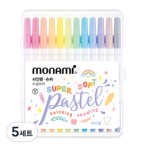 모나미 슈퍼사인펜 파스텔 12색 세트, 혼합색상, 5세트