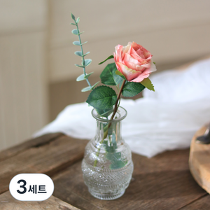 조화 빈티지 장미 + 엔틱 화병 세트, 핑크(장미), 3세트