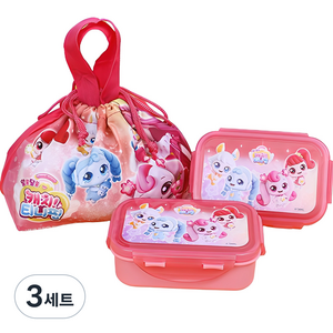 르번 캐치티니핑 도시락 런치 2단 조리개세트 YP5335, 혼합색상, 3세트