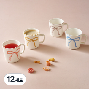 모던하우스 ON 파스텔 리본 머그 4종 세트 D8 200ml, 혼합색상, 12세트