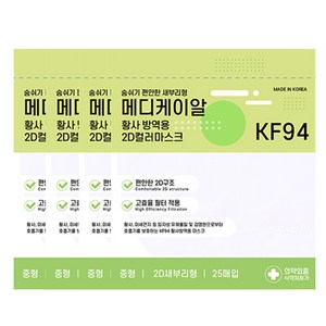 메디케이알 데일리핏 새부리형 황사 마스크 중형 KF94, 25개입, 4개, 미디화이트