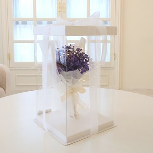 모리앤 생화 위드유 안개 프리저브드 조명 꽃다발 + 선물박스 세트, 위드유퍼플(꽃다발), 투명(선물박스), 1개
