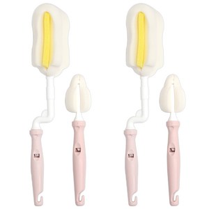 슈베스 국내 제조 회전 젖병솔 2p + 젖꼭지솔 2p 세트, 1세트, 파스텔톤 인디핑크
