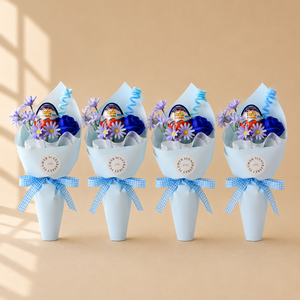 센트바스켓 스윗블룸 킨더조이 꽃다발 4p, 블루(꽃다발), 랜덤발송(킨더조이)