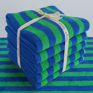 테리파머 스트라이프 디자인 선염 호텔 수건 180g 30수 코마사, 블루 + 그린, 5개 골드박스 특가