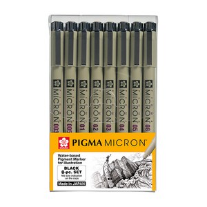 사쿠라 피그마 마이크론 볼펜 8종세트 0.15mm 0.2mm 0.25mm 0.3mm 0.35mm 0.4mm 0.45mm 0.5mm, 블랙, 1세트
