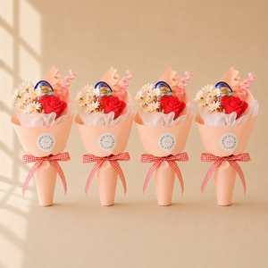 센트바스켓 스윗블룸 킨더조이 꽃다발 4p, 레드(꽃다발), 랜덤발송(킨더조이)