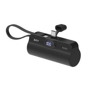 SKY 필 X13 LED 도킹형 일체형 C타입 빌트인 C타입 케이블 스탠드 휴대용 미니 보조배터리, SKY-X13LCC(C타입), 블랙