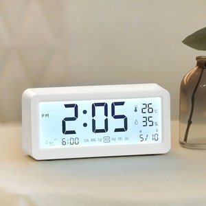 플랜룩스 심플뷰 전자 LED 백라이트 온도 습도 건전지 무소음 알람 탁상시계