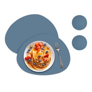 엘로니 조약돌 미니 실리콘 식탁 테이블 매트 2p + 컵받침 2p 세트, 코발트블루, 테이블 매트(350mm x 271mm x 두께 1.5 mm), 컵받침(100 x 100 x 2 mm), 1세트