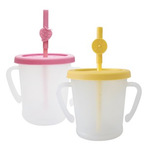 아가프라 매직빨대컵S 2종세트, 300ml, 1세트, 옐로우 + 핑크(컵), 랜덤 발송(과일탑)