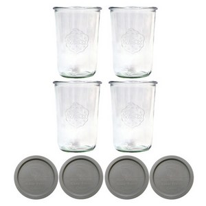 WECK Mold743 유리병 + PE 뚜껑 그린레이 세트, 850ml, 4세트