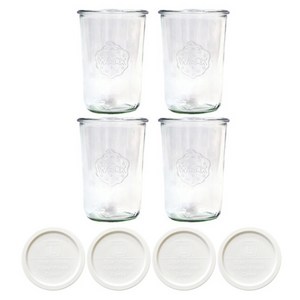WECK 743 유리병 850ml x 4p + PE 뚜껑 4p 세트 밀크, 1세트