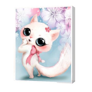 울트라패션 보석십자수 DIY 세트 왕눈이 흰냥이, 랜덤발송, 1개