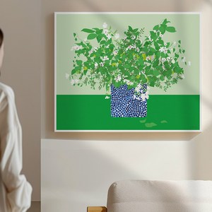 세잔느화실 꽃 달항아리 추상 플라워 일러스트 인테리어 그림액자 20 푸른화분의 하얀꽃 가로형, 20.푸른화분의 하얀꽃(가로형)
