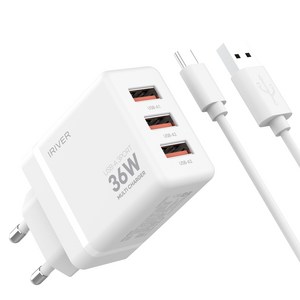 아이리버 36W 3포트 멀티 충전기 USB-A/A/A, 화이트, 1개