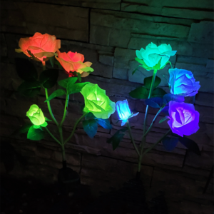 레나에너지 LED 태양광 식물 꽃 조화 정원등 조명, 레인보우장미