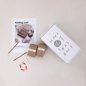 초보자용 대바늘목도리 손뜨개 DIY 키트, 샌드베이지, 1개