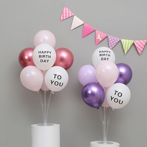 피앤비유니티 풍선 스탠드 2p + 풍선 모음 세트, 01 생일 핑크앤보라, 1세트