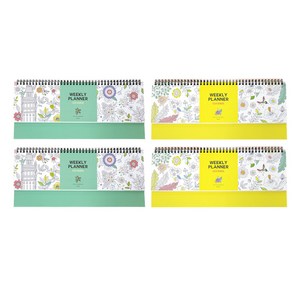 핑크풋 6000 컬러드로잉 탁상 위클리 플래너 2종 x 2p 세트, 옐로우, 민트, 1세트