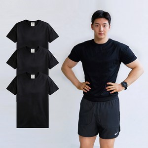 핵쿨남 남성용 어깨넓어보이는 쿨링 냉감 메쉬 러닝 머슬핏 반팔 티셔츠 3p