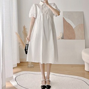 패션 트렌디 퍼프 슬립 반팔 와이셔츠 임산부 원피스