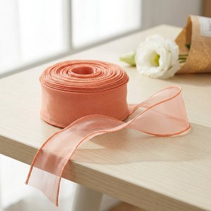 마메 예쁜선물 꽃다발 포장 마사 오간디 레이스 쉬폰 리본 끈, 오렌지, 1개, 9m
