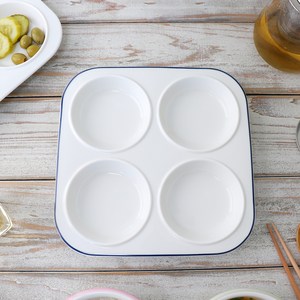 블룸엣홈 코발트 플레이팅 4칸 나눔접시, 화이트 + 코발트, 1개