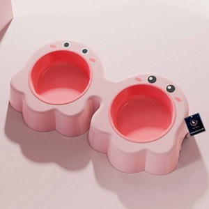 딩동펫 반려동물 문어 더블 보울 식기, 핑크, 1개
