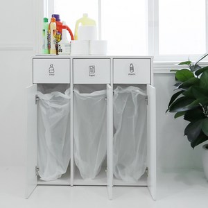 무노 분리수거함 수납장 방문설치, 화이트, 3단 골드박스 특가
