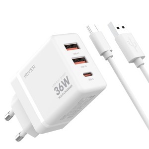 아이리버 36W 3포트 멀티 충전기 USB-A/A/C, 화이트, 1개