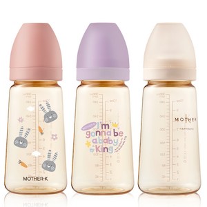 마더케이 베이직 PPSU 젖병 트리플 세트(무꼭지), 토끼블라썸 + 베베라일락 + 베이직크림, 280ml, 1세트