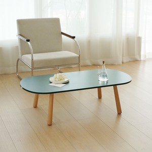 슈에뜨메종 LPM 타원형 볼드 원목다리 소파테이블 1200 x 600 mm, 포레스트그린