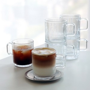 이우아여사 플리츠 강화유리 스태커블 머그컵 370ml, 6개