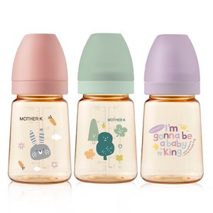 마더케이 베이직 PPSU 젖병 트리플 세트(무꼭지), 토끼블라썸 + 포레스트 + 베베라일락, 180ml, 1세트
