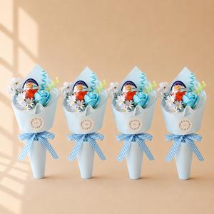 센트바스켓 스윗블룸 킨더조이 꽃다발 4p, 스카이(꽃다발), 랜덤발송(킨더조이)