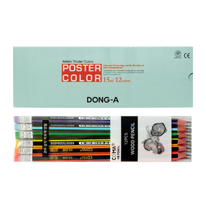 투코비 동아연필 투코비 동아 스탠다드 포스터칼라 15ml x 12색 + 코마 삼각 지우개 연필 SG-208 12종 세트, 150g