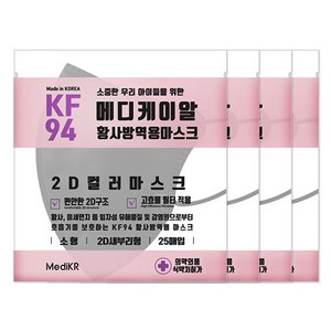 메디케이알 데일리핏 새부리형 황사 마스크 소형 KF94, 25개입, 4개, 쁘띠딥그레이