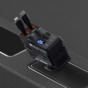 아이엠듀 4 in 1 초고속 릴타입 시거잭 120W 차량용 충전기, 블랙, 8PIN-Ctype