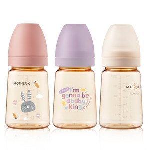 마더케이 베이직 PPSU 젖병 트리플 세트(무꼭지), 토끼블라썸 + 베베라일락 + 베이직크림, 180ml, 1세트