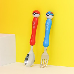 릴팡 유아용 포켓몬스터 입체 몬스터볼 스푼 포크 세트, 혼합색상, 스푼 + 포크, 1세트