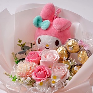 morningscent 초콜릿 입학식 축하 졸업식 산리오 진주레이스 페레로로쉐 비누꽃다발, 마이멜로디 핑크