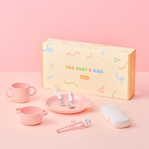 에디슨 아이맞춤 테이블웨어 세트, 핑크, 1세트, 양손컵 + 공기 + 플레이트 + 젓가락 4종 세트