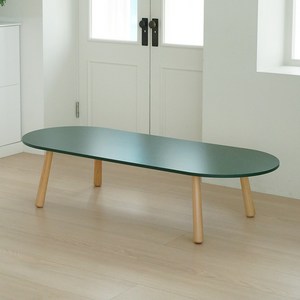 슈에뜨메종 LPM 타원형 볼드 원목다리 소파테이블 1500 x 600 mm, 포레스트그린
