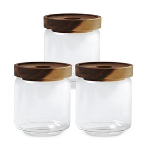 이우아여사 원목 내열유리 캐니스터 저장병, 450ml, 3개