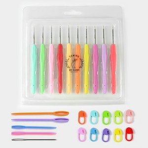 소잉바이핸드 레이스 코바늘 10종 + 돗바늘 7cm 2p + 9cm 2p + 돗바늘 쇠 랜덤발송 + 단수링 랜덤발송 10p 세트, 1세트