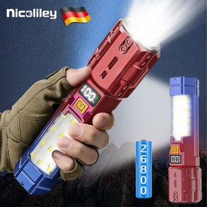 nicoliley 초강력 led 손전등 휴대용 캠핑 랜턴 충전식 후레쉬 고휘도, 레드, 1개
