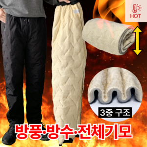 [일자핏] 핏노블 남자 겨울 패딩바지 밴딩 방한 기모 팬츠, 블랙