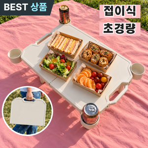 [피크닉 필수템 1위] 라이프풀 좌식 접이식 경량 캠핑 테이블 야외 피크닉 폴딩 미니테이블, 아이보리